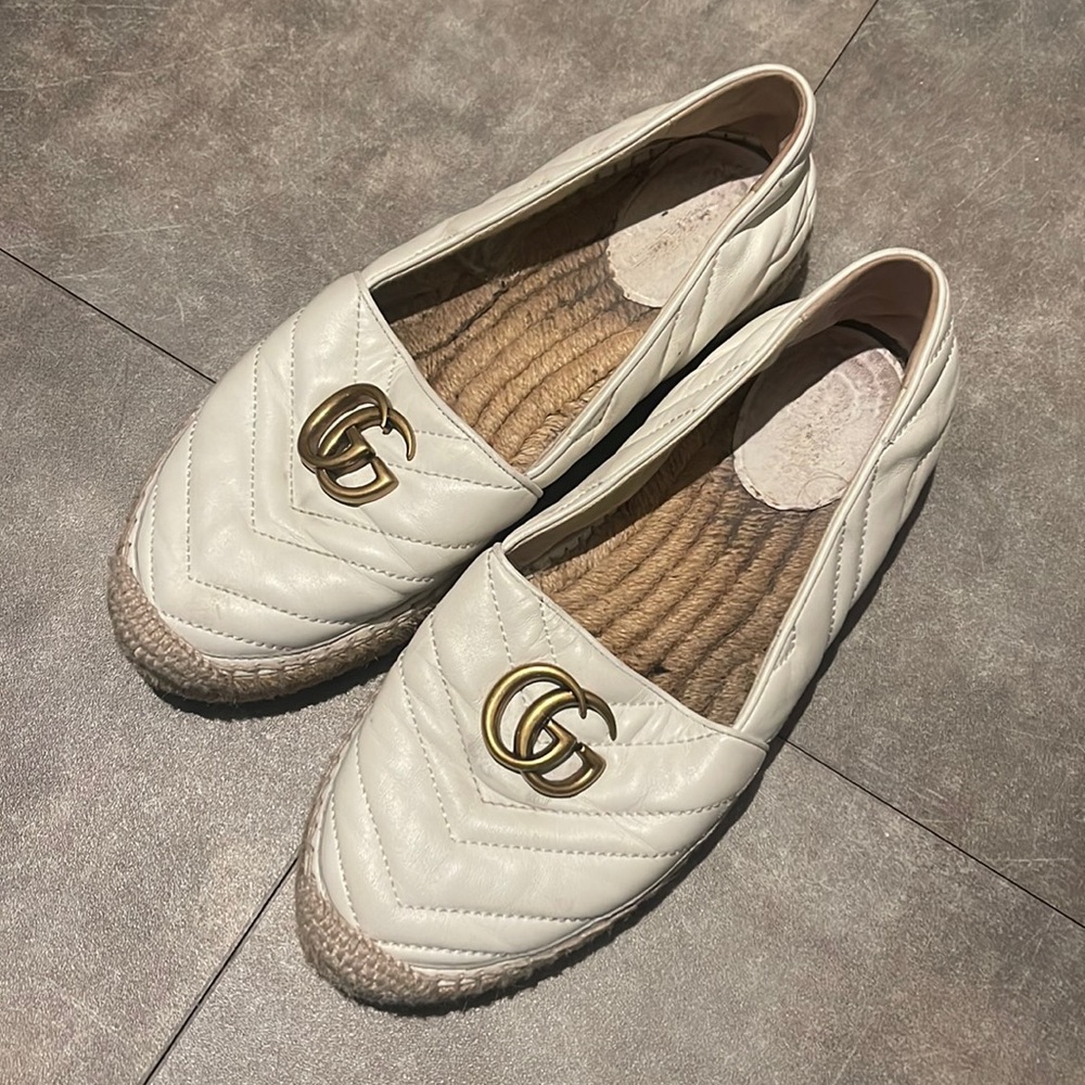 Gucci White Leather Espadrille flats